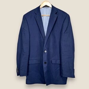 Lauren Ralph Lauren 100% Linen Blazer Sport Coat Men 42L Navy Blue 2 Button